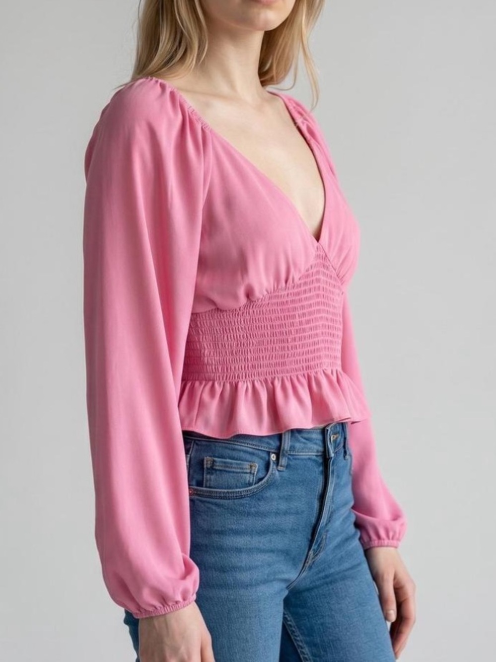 Wayf Hot Pink Balloon Long Sleeve Blouse - Size S